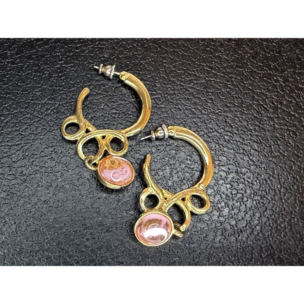 VTG Light/Baby Pink Crystal Pierced Gold Tone Dangle Earrings Hollywood Glam